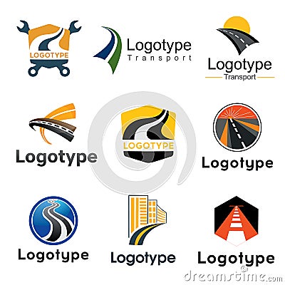 Road, transport . Abstract element set of logo templates Stock Photo