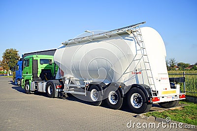 ARAD, ROMANIA, 27 OCTOBER, 2019: Rest hours for truck drivers. Drivers resting in a truck parking place. Editorial Stock Photo