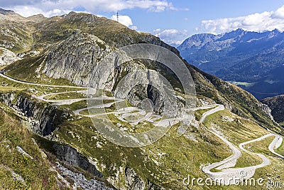 Road tremola to Gotthard pass in Switzerland Stock Photo