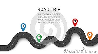 Road trip. 3D journey with gps navigation, location in street. Winding way map. Asphalt for car in highway. Travel on taxi. Stock Photo