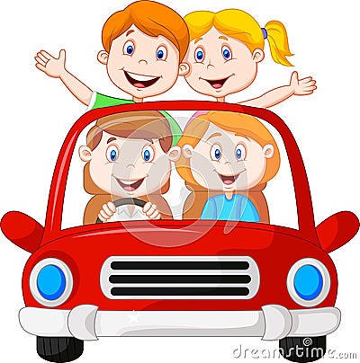 Road Trip with family cartoon Vector Illustration