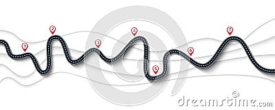 Road trip and Journey route. Winding Road on a White Background Vector Illustration