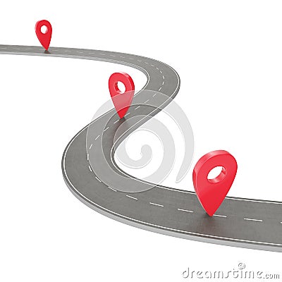 Road trip and Journey route. Winding Road on a white background with Pin Pointer. Road way location infographic template Stock Photo