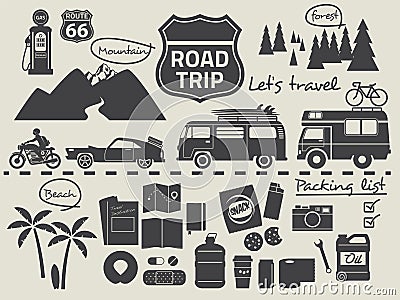 Road trip packing list infographic elements Vector Illustration