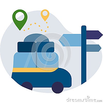 Road trip vector car travel icon vacation route Vector Illustration