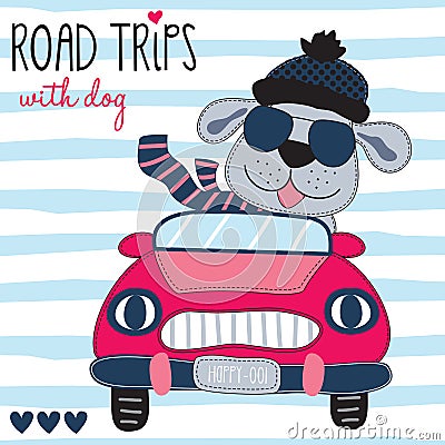Road trips with cute dog vector illustration Vector Illustration