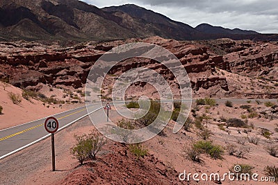 Road trough the beatiful mountain range around Cafayate in the argentinien andes near salta, south america Stock Photo