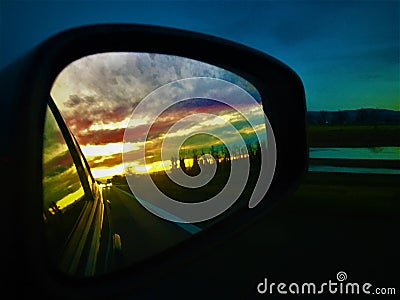 On the road. True colours, sunset, fairytale and romanticism Stock Photo