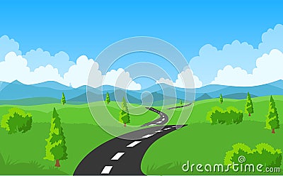 Road vector.Country side road,hills and clouds. Vector Illustration