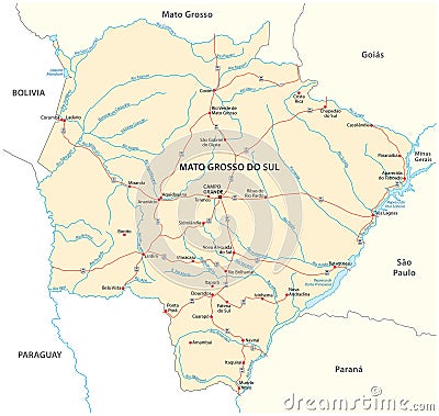 Road map of the brazilian state mato grosso do sul Vector Illustration