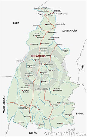 Road map of the brazilian state tocantins Vector Illustration