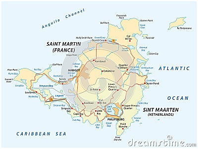 Road vector map of Sint Marteen-Sint Maarten Vector Illustration