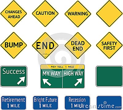 Road Warning Sign Messages Stock Photo