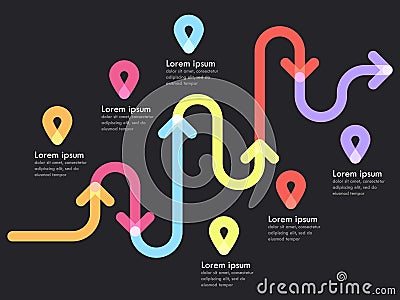 Road way location infographic template with a phased structure and pin pointer Vector Illustration
