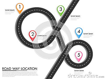 Road way location infographic template with pin pointer Vector Illustration