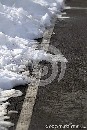 Road white line winter snow danger traffic Stock Photo