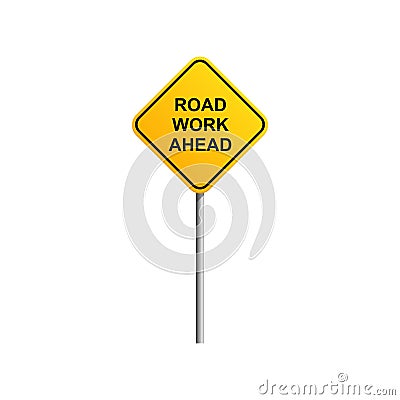 Road work ahead road sign with blue sky and cloud background Stock Photo