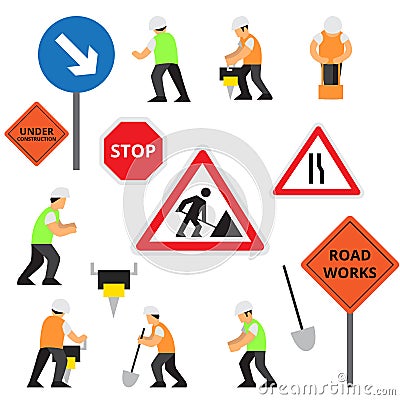 Road work icons or artworks elements set Vector Illustration