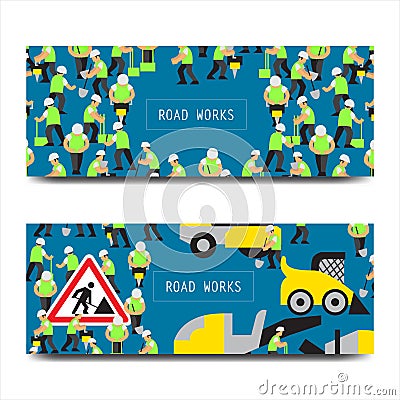 Road work vector banners horisontal Vector Illustration