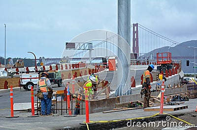 Road workers of San Francisco parkway tunnels at work Editorial Stock Photo