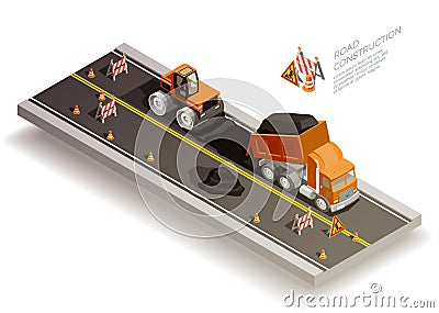 Road Works Construction Composition Vector Illustration