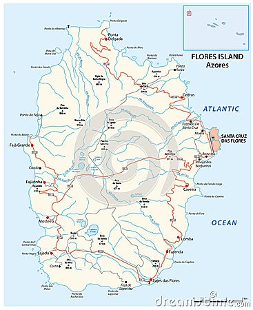 Roadap of the Portuguese Azores island of Flores Vector Illustration