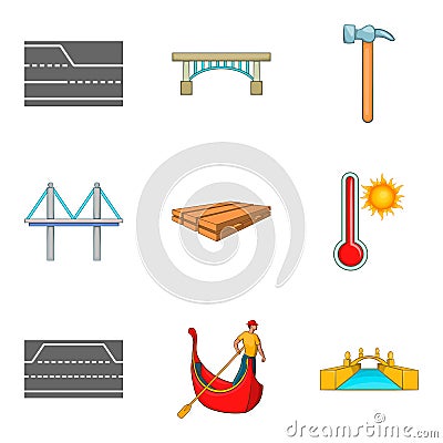 Roadbed icons set, cartoon style Vector Illustration