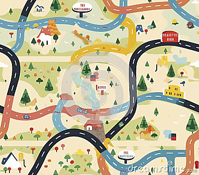 Roadmap, Fabric Pattern, Seanmless Pattern. Stock Photo
