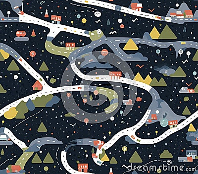 Roadmap, Fabric Pattern, Seanmless Pattern. Stock Photo
