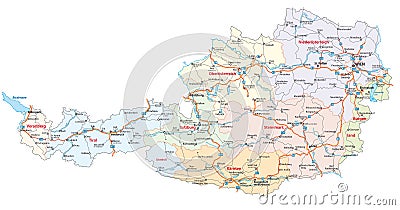 Roads and administrative map Austria Stock Photo