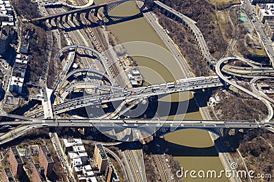 Roads and Bridges Aerial View Stock Photo