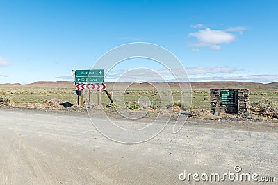 Roads P2250 and P2252 junction in Tankwa Karoo National Park Editorial Stock Photo