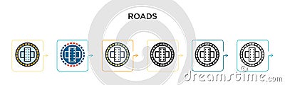 Roads vector icon in 6 different modern styles. Black, two colored roads icons designed in filled, outline, line and stroke style Vector Illustration