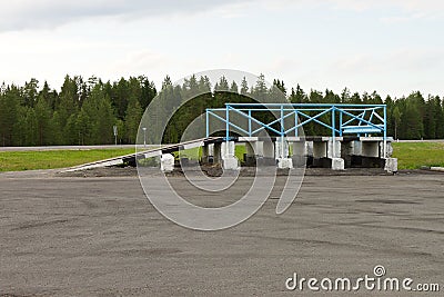 Roadside construction for inspection and repair of cars, that have broken in the way Stock Photo