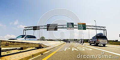 Roadside view approaching a toll, from GoPro Camera Editorial Stock Photo