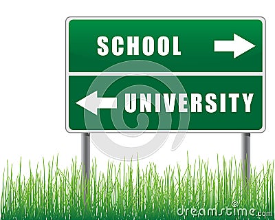 Roadsign school university. Vector Illustration