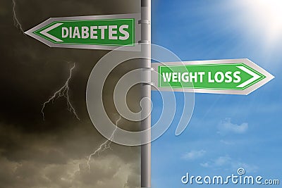 Roadsign to weight loss or diabetes Stock Photo