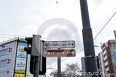 Roadsigns in downtown. Konak, Izmir, Turkey. Editorial Stock Photo