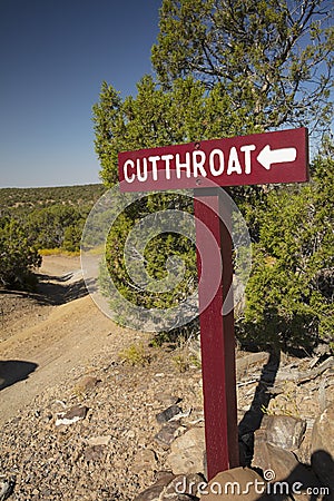 Roadsigns to Hovenwheep Indian Ruins, Colorado Stock Photo