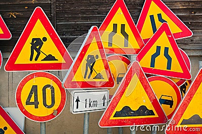 Roadwork signs Stock Photo