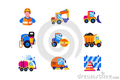 Roadwork technique icons set Vector Illustration