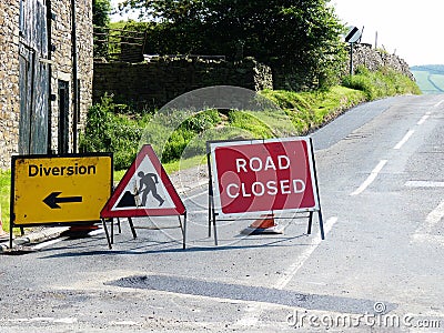 Roadworks with diversion sign Stock Photo