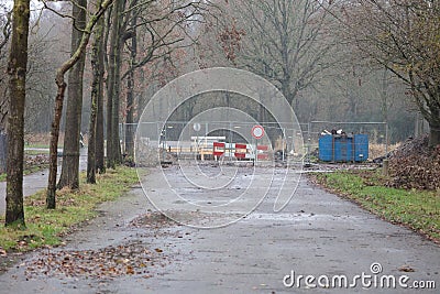 Roadworks roadsigns, the road is blocked Editorial Stock Photo