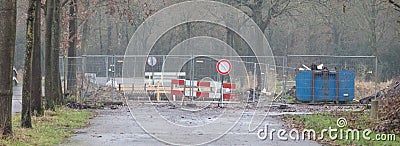 Roadworks roadsigns, the road is blocked Stock Photo