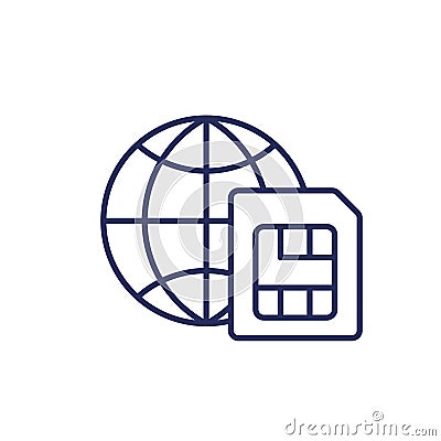 Roaming line icon with a SIM card Vector Illustration