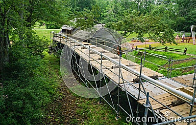 Construction of a New Flume at Mabry Mill, Blue Ridge Parkway, Virginia, USA Editorial Stock Photo