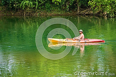 Fisherman Fishing for Smallmouth Bass on Roanoke River Editorial Stock Photo