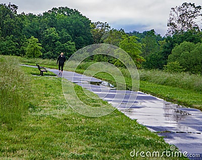 The Roanoke River Over It`s Banks by the Roanoke Valley Greenway Editorial Stock Photo