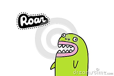 Roar hand drawn vector illustration in cartoon comic style strange monster green with open mouth Cartoon Illustration