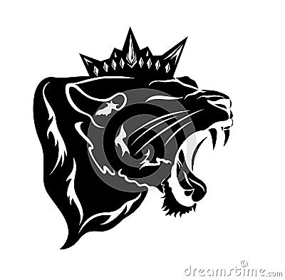 Roaring black panther with royal crown profille vector portrait Vector Illustration